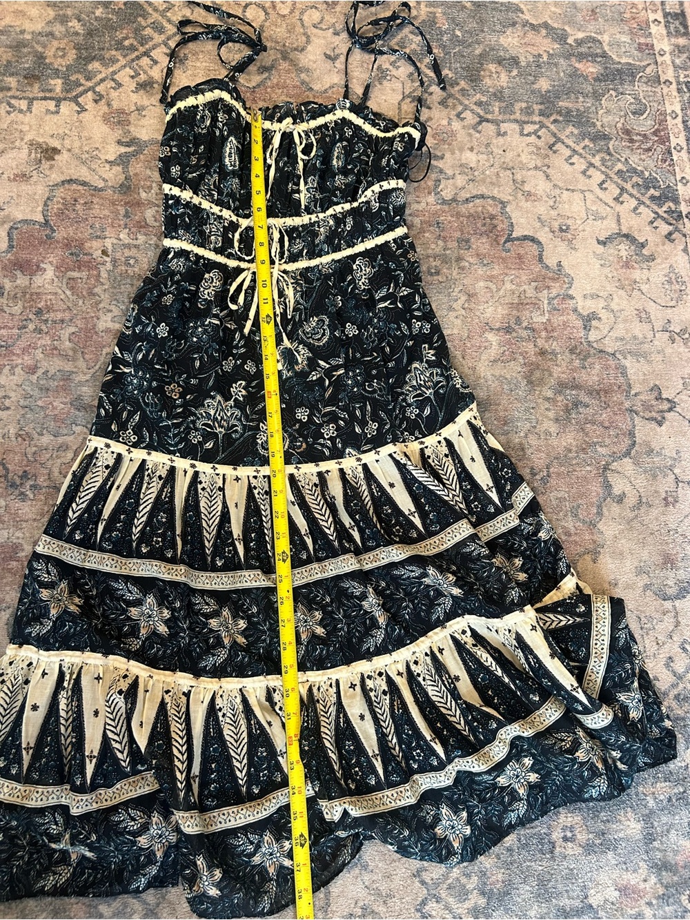 Christian Lacroix Navy and Cream Tiered Midi Dress Boho Cotton S - Picture 7 of 7